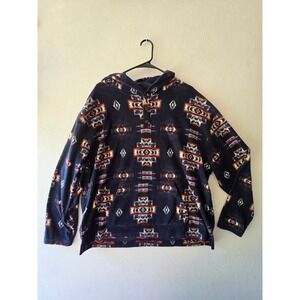 Como Man XL Fleece Hoodie Pullover Southwestern Aztec Print Navy Blue MKC90BC